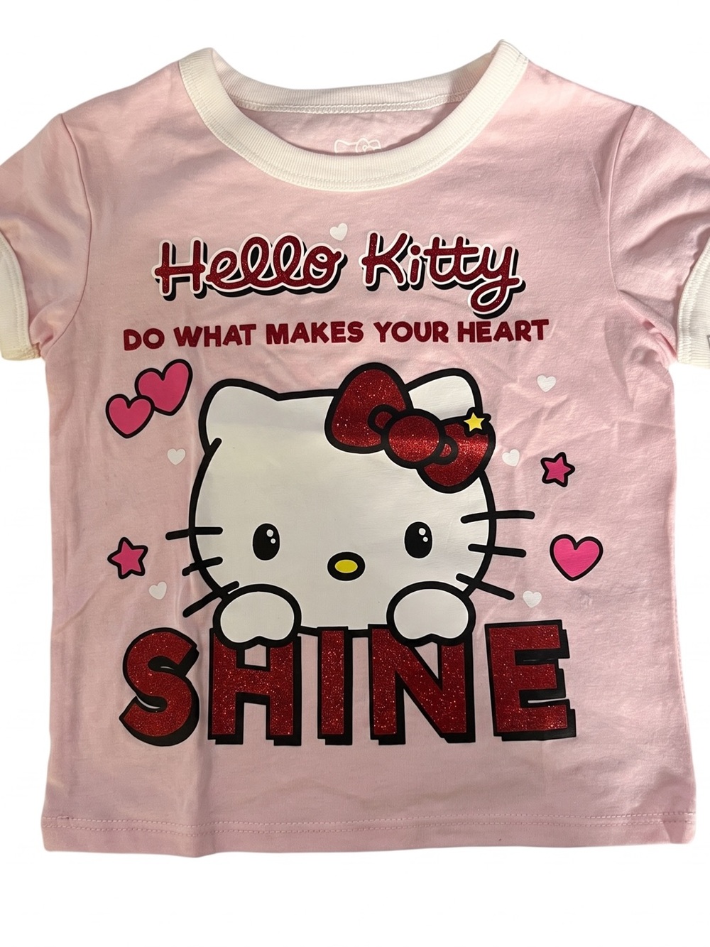 Hello Kitty Girls Pink “Do What Makes Your Heart Shine” T-Shirt XS NWT
